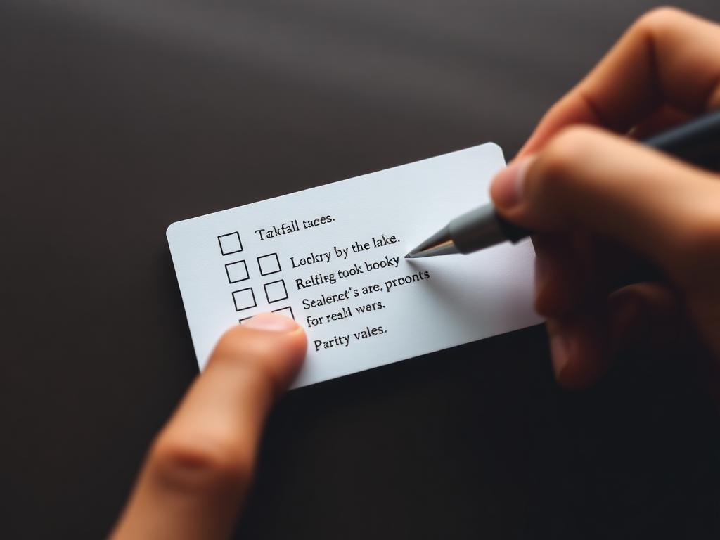 Hand crossing off completed task on card showing satisfaction