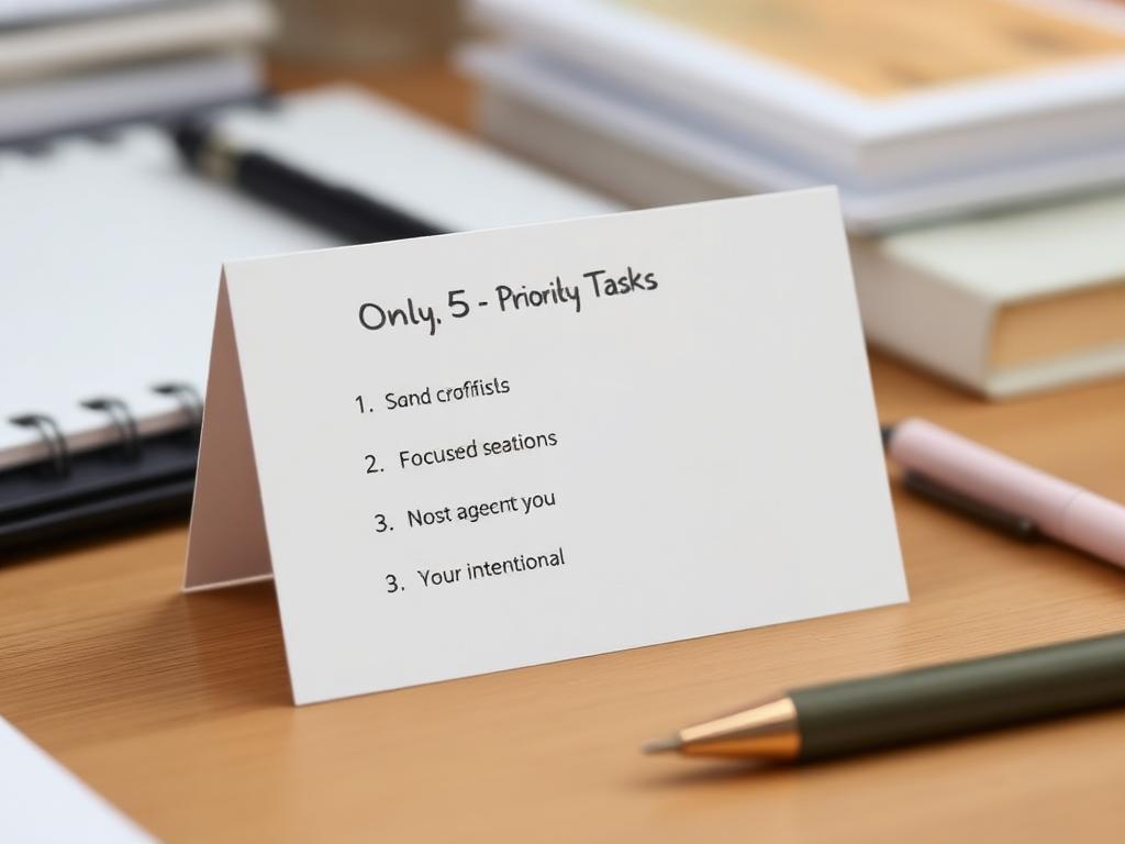 Simple task card with only 3-5 priority tasks written clearly
